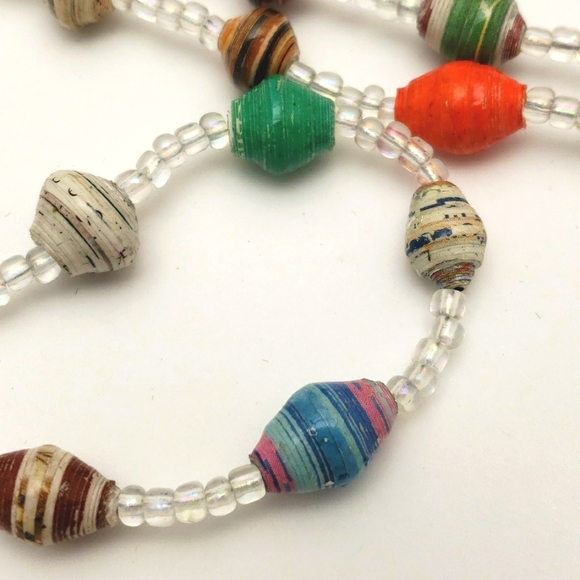 Fair trade handmade muticolor paper bead necklace - Picture 2 of 2